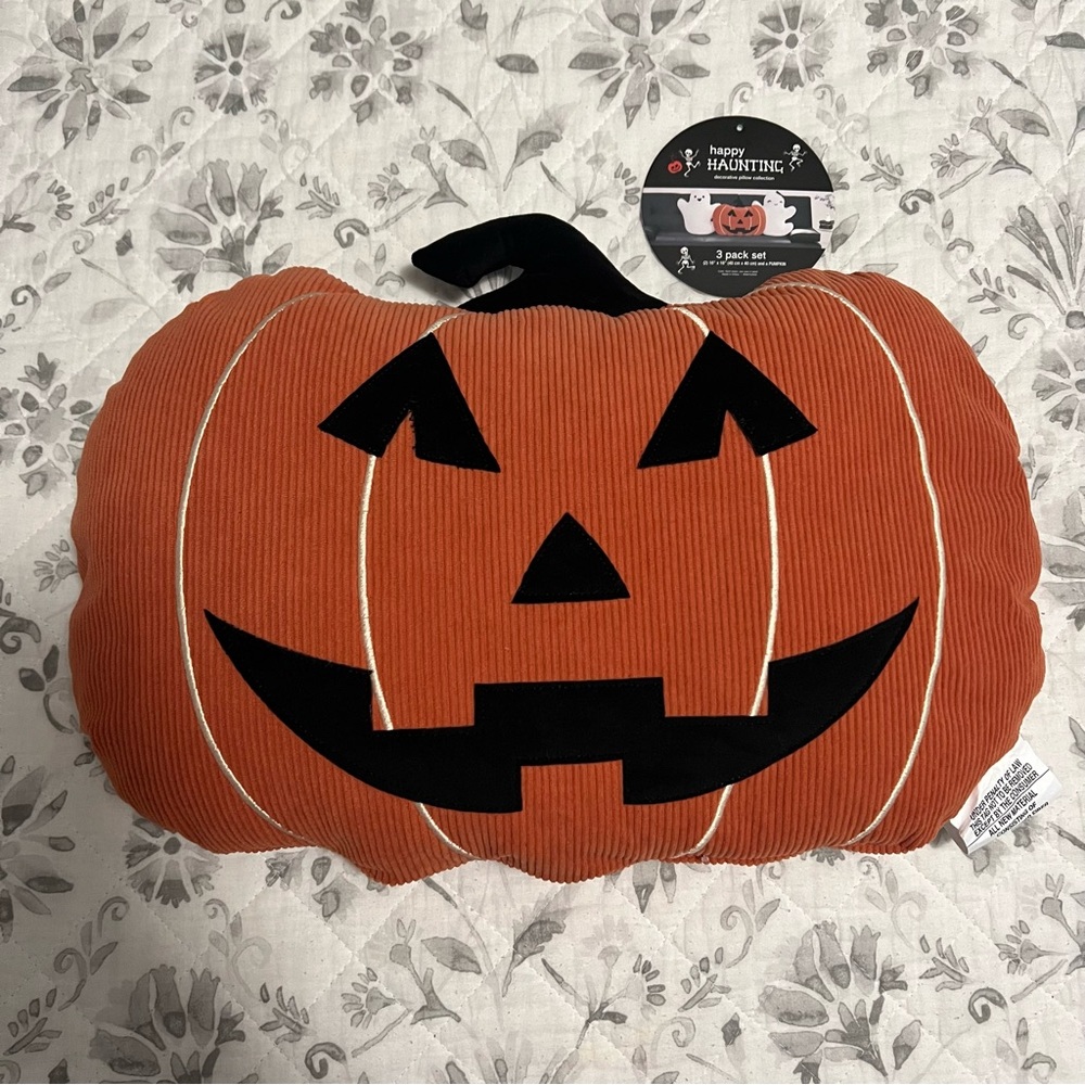 Happy Haunting Pumpkin Jack O Lantern Halloween Fall Decorative Plush Pillow